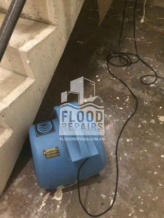 cleaning floor during Flood Restoration & Repairs job